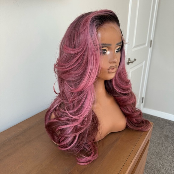 Blush Pink and Brown - 100% Raw Human Hair Wig - HD Lace - Picture 5 of 6